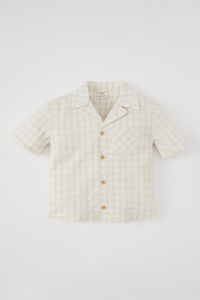 DeFacto Beige BabyBoy Baby Boy Short Sleeve Plaid Shirt Casual - Image 3